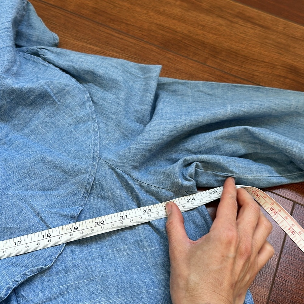 J. Crew Light Blue Chambray Ruffled Tie-Neck Blouse - Picture 3 of 6